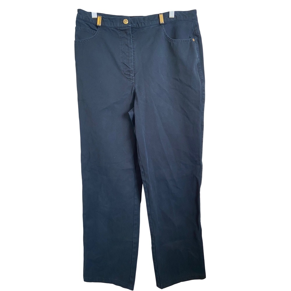 St‎ John Sport by Marie Gray Navy Blue Straight Leg Pants Women's Size 12